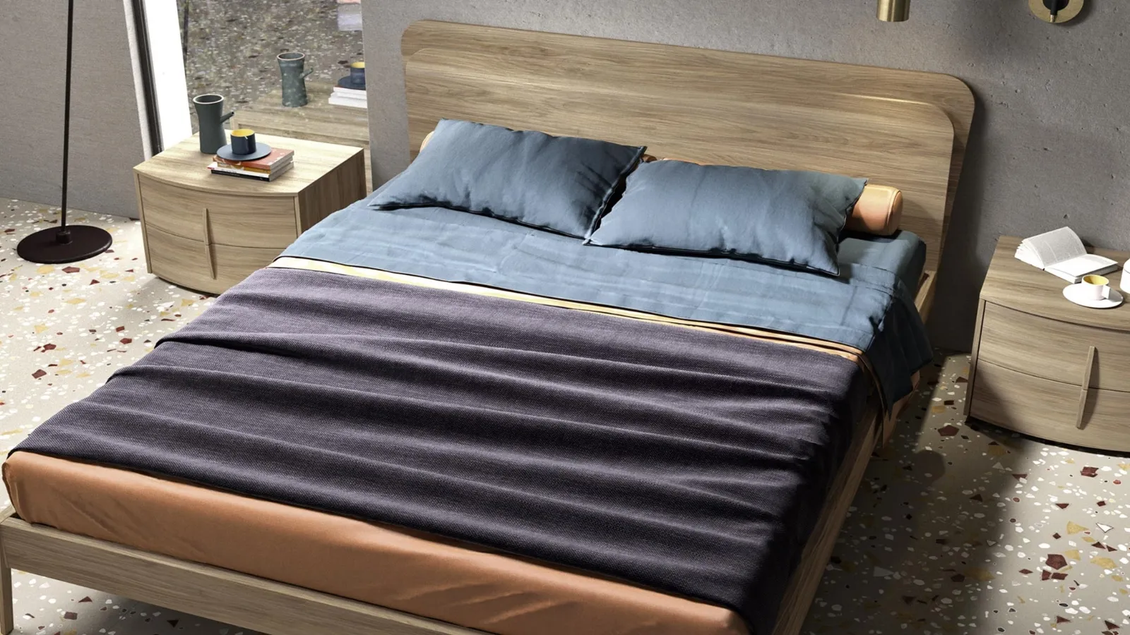 Letto in essenza legno con testiera Glow di Mab